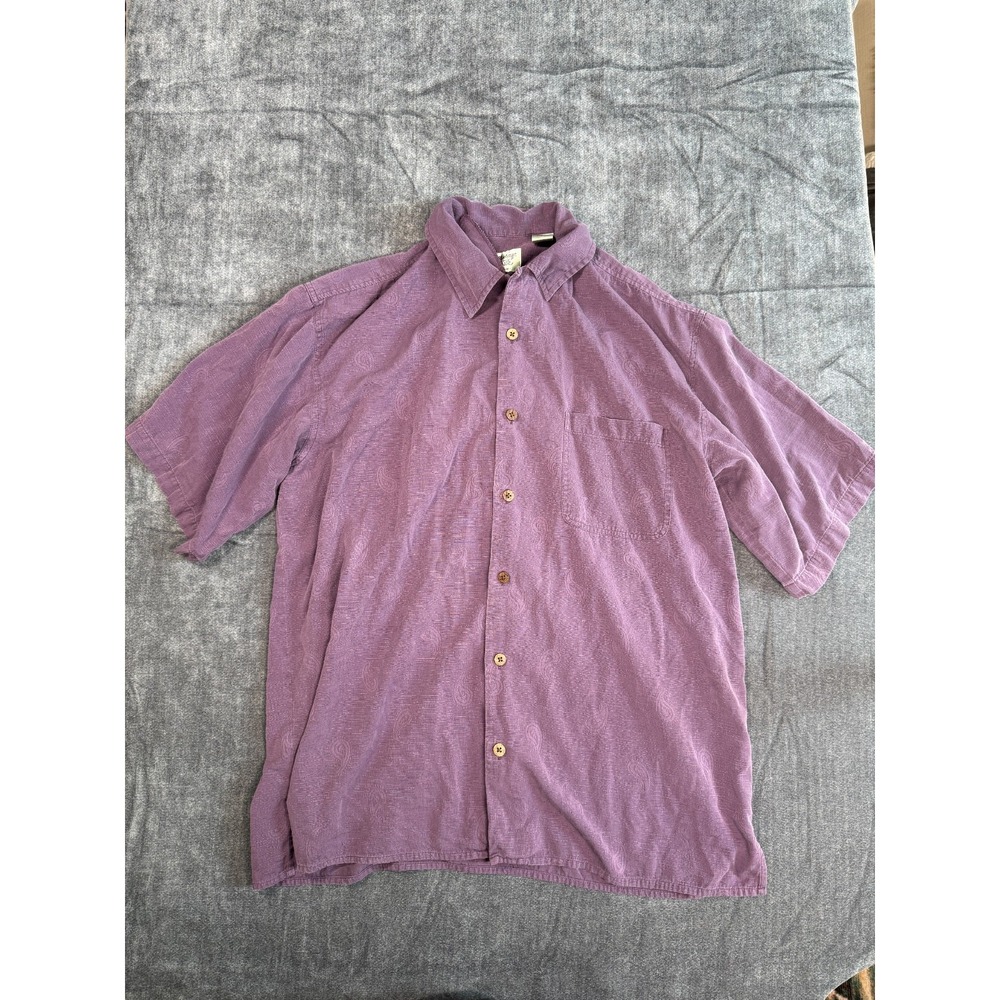 Vintage Silk Mens XL Purple Paisley Button Front Hawaiian Camp Shirt
